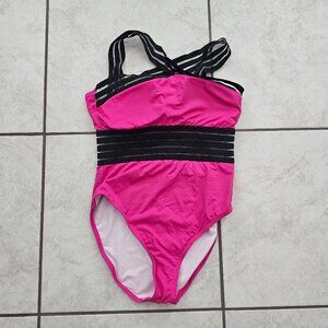 Hilor Women's Swimsuit Front Crossover Hollow Monokini Rose Red M/8-10